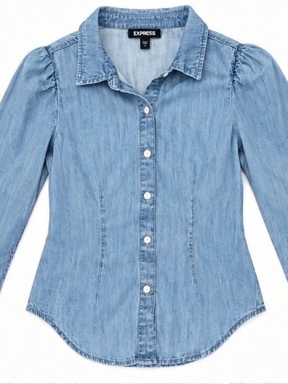 Express Denim Button Down Shirt in Blue Size Small